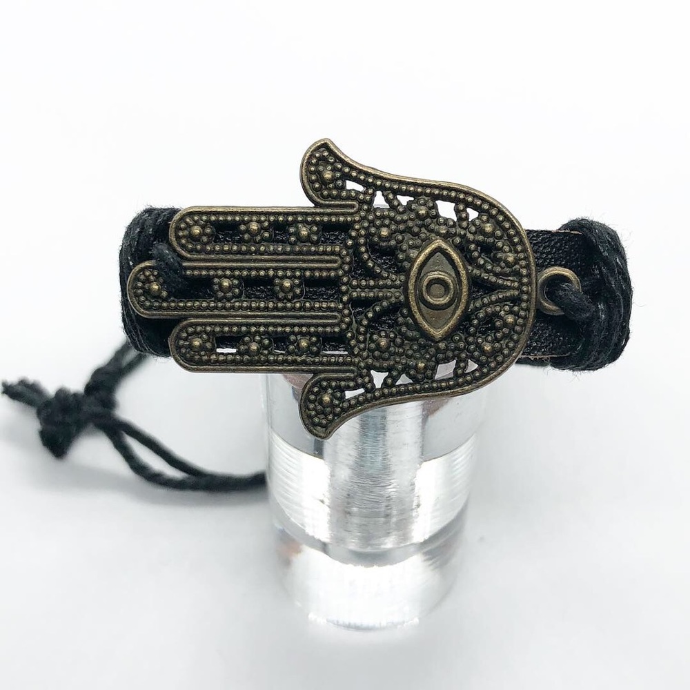 Black leather bracelet.